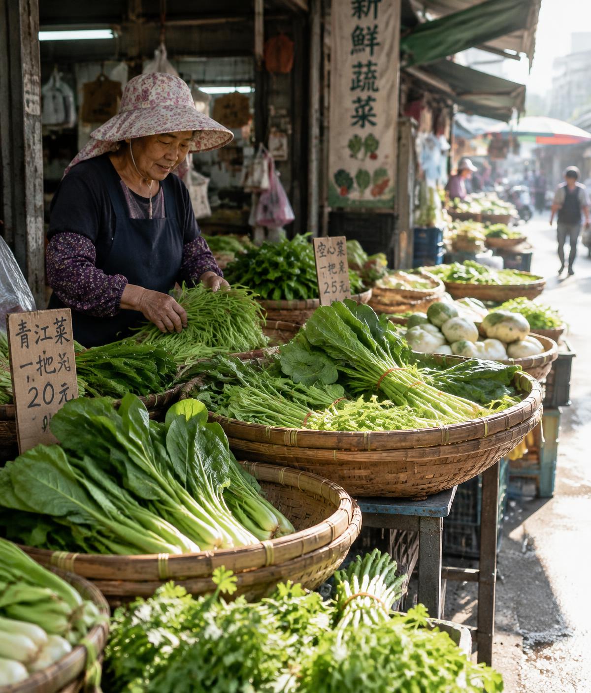 清晨市場的新鮮蔬菜